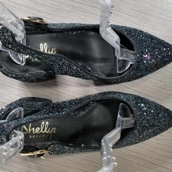 Shellys London Chester Slingback Glitter Pump, Black, Womens Size 7.5 / 38 - Picture 8 of 11